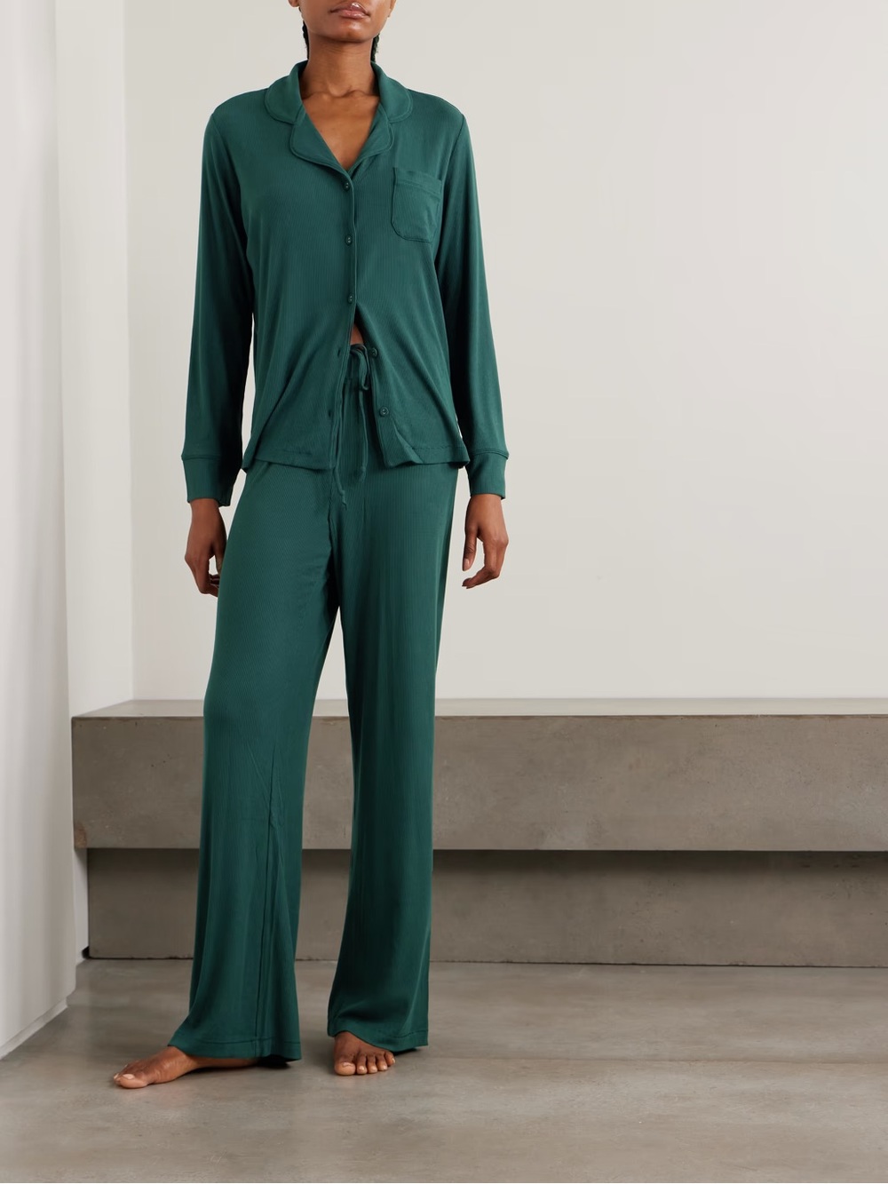 SKIMS Forest Green Button-Front Lounge Pajama Shirt